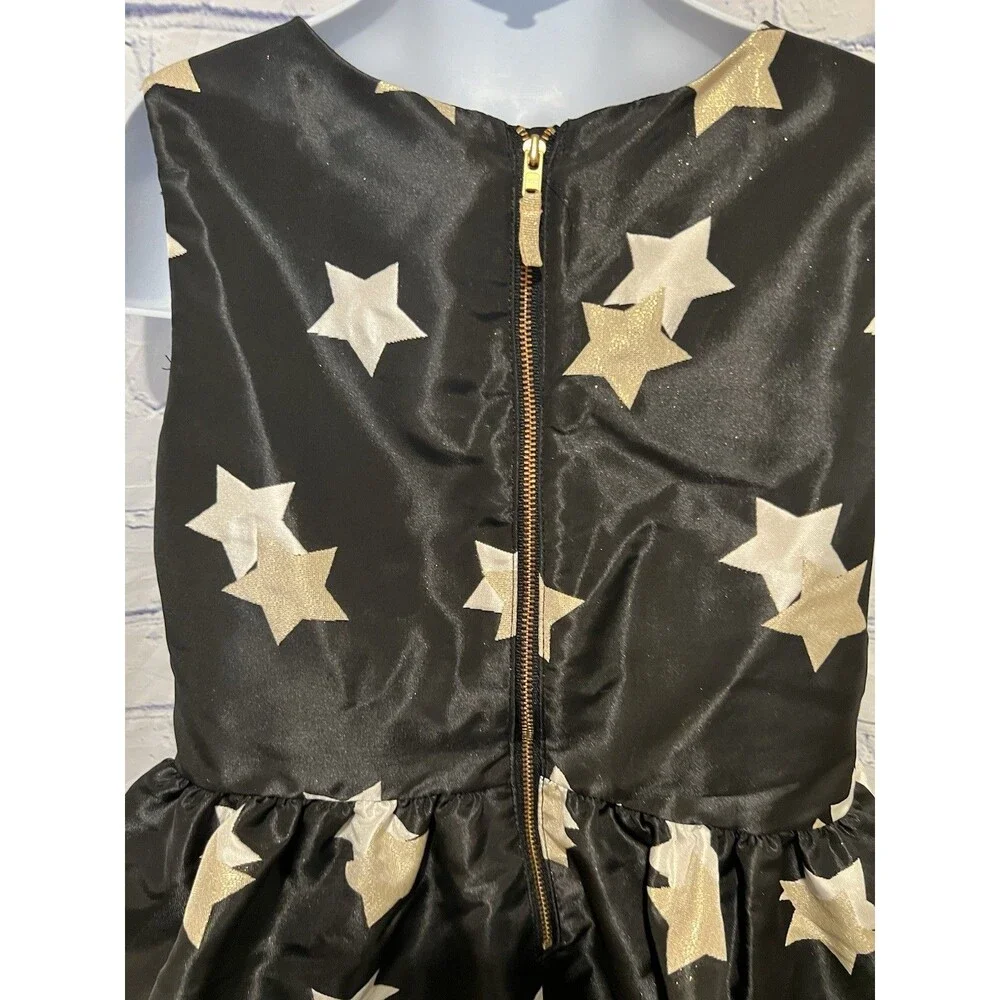 Gymboree Dress Girls Black Gold Sparkle star Dress Christmas Wedding Lined 8